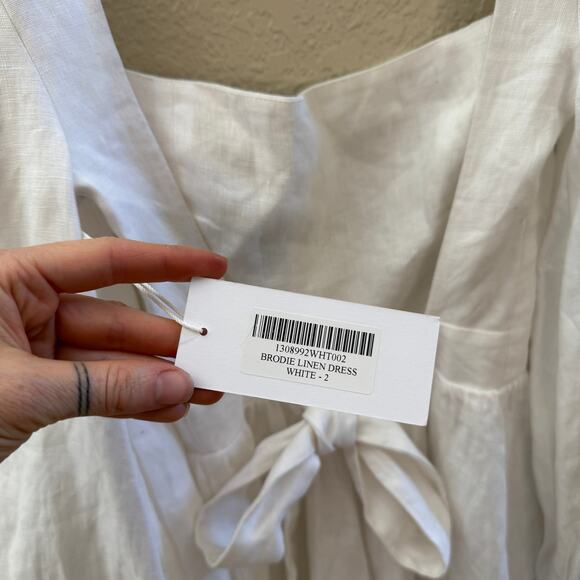 NEW Reformation $248 Brodie Puff Sleeve White Linen Open Back Mini Dress - Picture 4 of 8